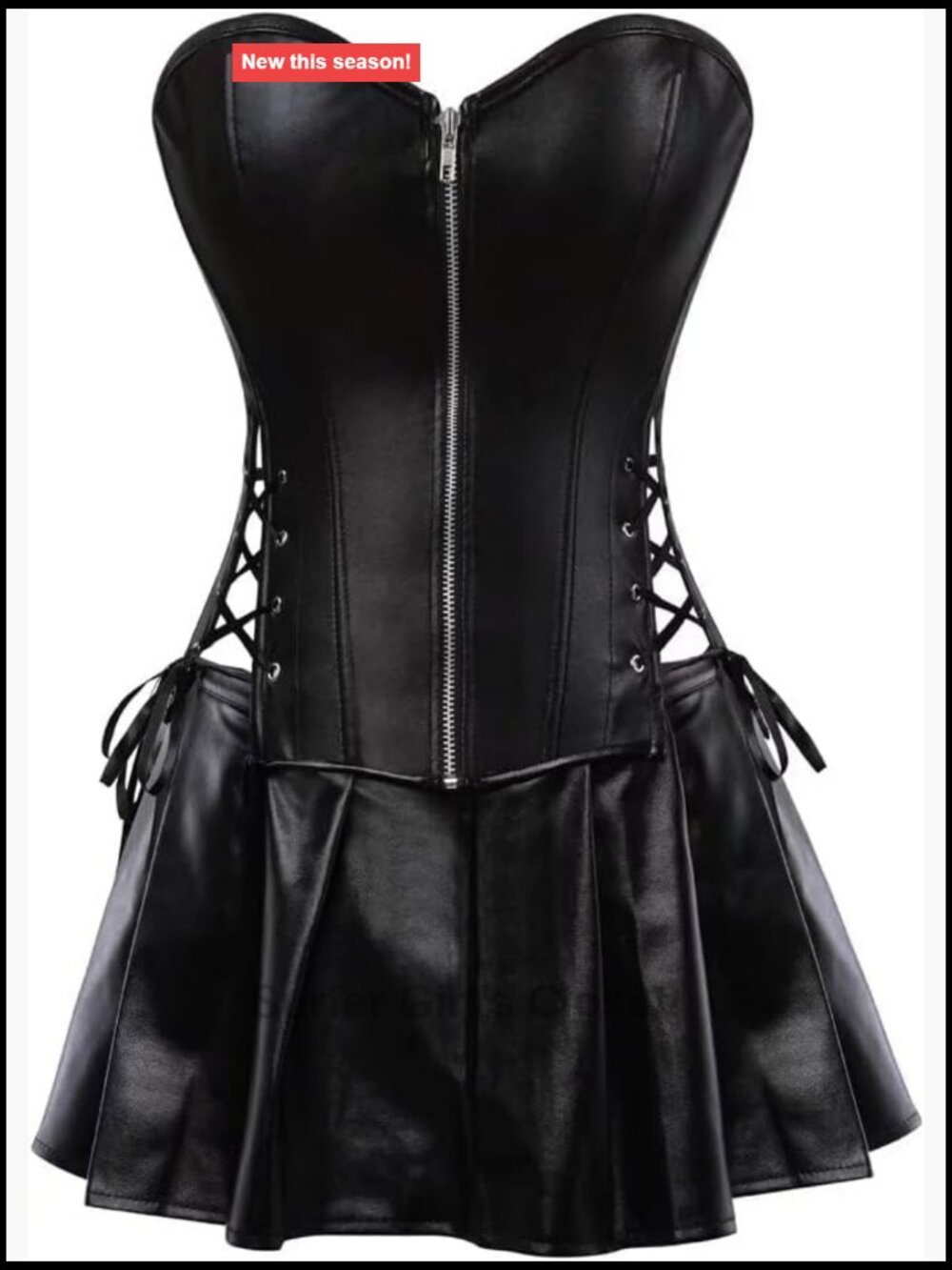 Faux Leather Corset Dress Skirt Set Gothic Bustier Renaissance Costume